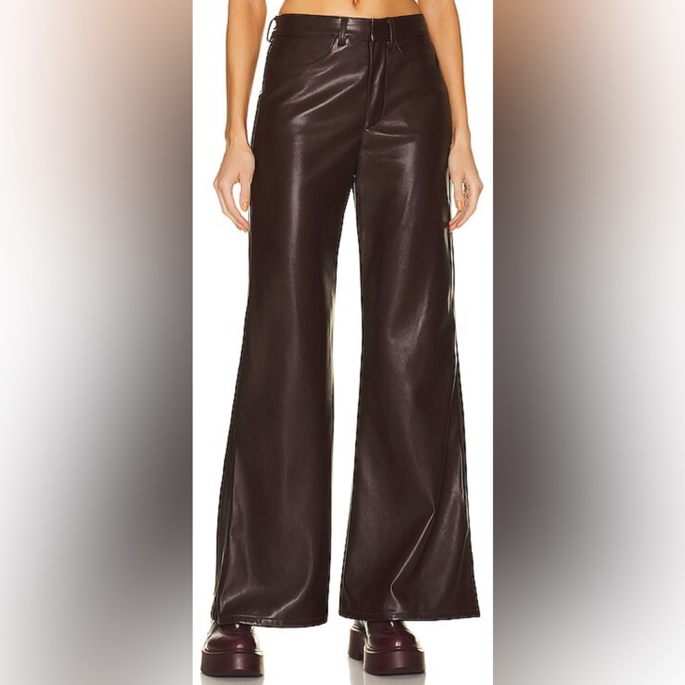 Enza Costa 25 Pants Vegan Leather High Waist Wide Leg Zip Front Brown